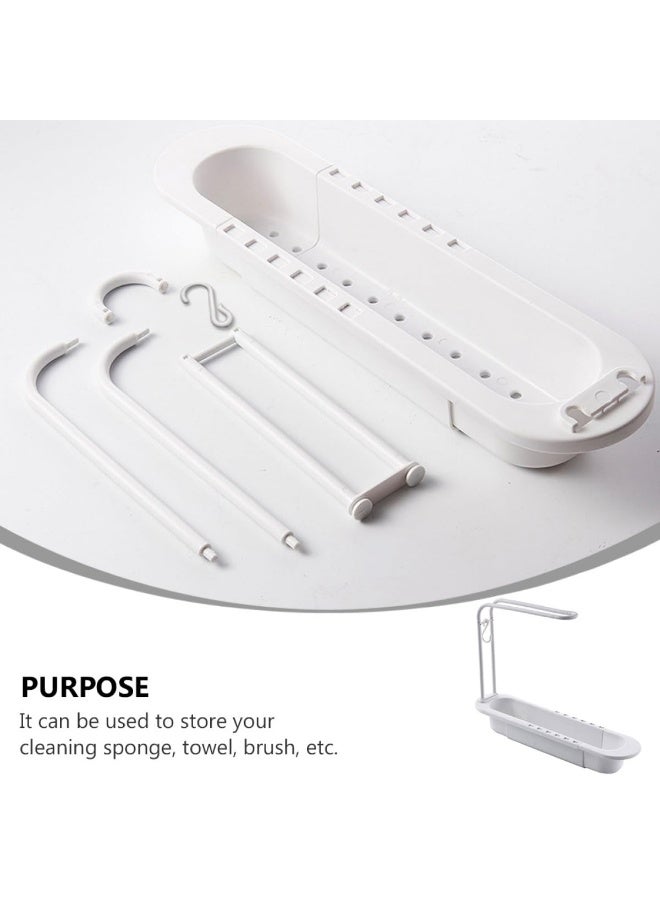 LOKIPA Expandable Telescopic Sink Organizer Rack, Adjustable 2-Tier Dish Drying Rack with Drainage Holes, Foldable Kitchen Sink Caddy for Sponges, Soaps & Cleaning Supplies (36cm, White) - Image 2