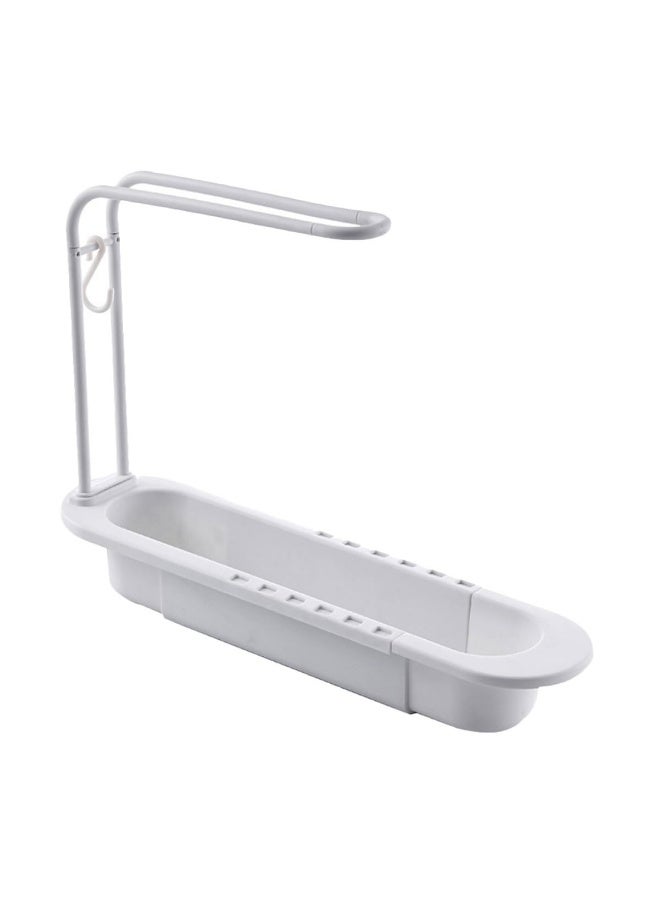 LOKIPA Expandable Telescopic Sink Organizer Rack, Adjustable 2-Tier Dish Drying Rack with Drainage Holes, Foldable Kitchen Sink Caddy for Sponges, Soaps & Cleaning Supplies (36cm, White) - Image 1