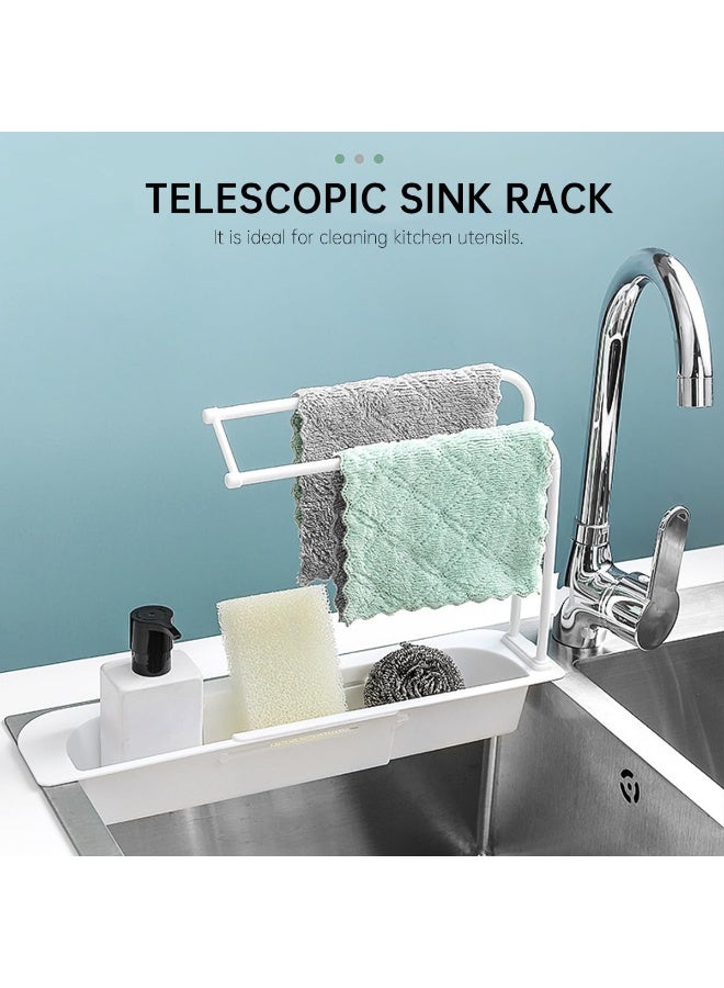 LOKIPA Expandable Telescopic Sink Organizer Rack, Adjustable 2-Tier Dish Drying Rack with Drainage Holes, Foldable Kitchen Sink Caddy for Sponges, Soaps & Cleaning Supplies (36cm, White) - Image 5