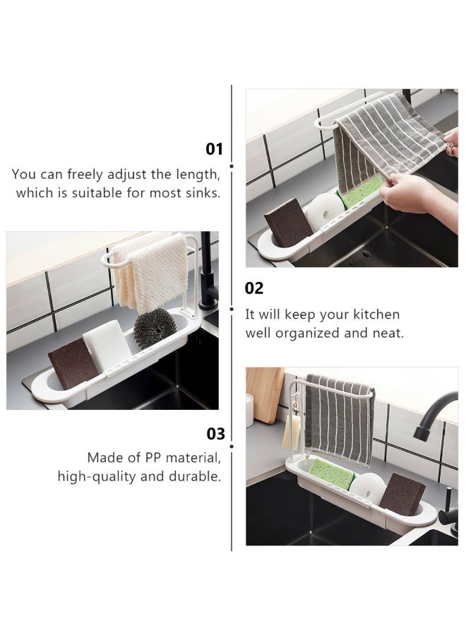 LOKIPA Expandable Telescopic Sink Organizer Rack, Adjustable 2-Tier Dish Drying Rack with Drainage Holes, Foldable Kitchen Sink Caddy for Sponges, Soaps & Cleaning Supplies (36cm, White) - Image 3