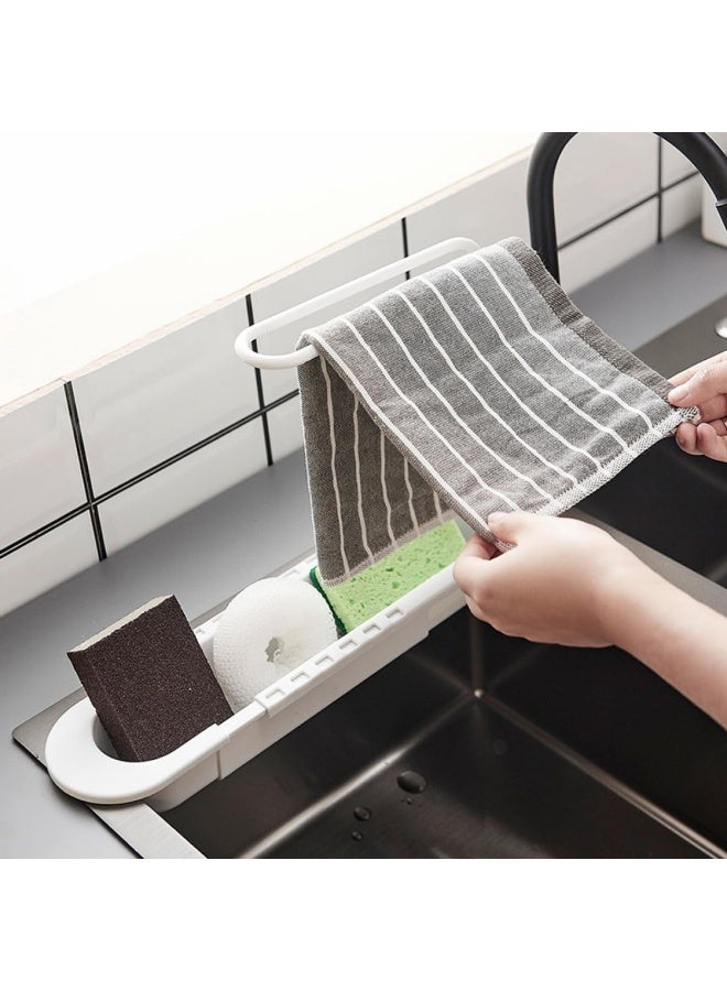 LOKIPA Expandable Telescopic Sink Organizer Rack, Adjustable 2-Tier Dish Drying Rack with Drainage Holes, Foldable Kitchen Sink Caddy for Sponges, Soaps & Cleaning Supplies (36cm, White) - Image 4