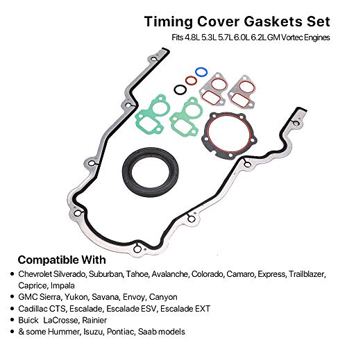 MNJWS Timing Cover Gasket Set - Compatible with 4.8L 5.3L 5.7L 6.0L 6.2L Chevy Silverado, Suburban, Tahoe, GMC Sierra, Yukon, Savana, Cadillac Escalade - Replace 12633904 TCS45993 - Image 2