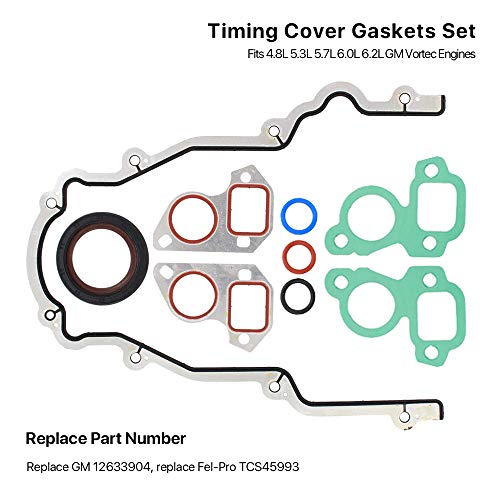 MNJWS Timing Cover Gasket Set - Compatible with 4.8L 5.3L 5.7L 6.0L 6.2L Chevy Silverado, Suburban, Tahoe, GMC Sierra, Yukon, Savana, Cadillac Escalade - Replace 12633904 TCS45993 - Image 3