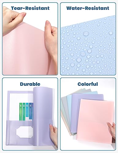 SUNEE Folders with Pockets (6 Pack, Pastel Colors), Plastic Folder with Pocket, Poly Folder for Documents Letter Size, 2 Pocket Folders for Kids, Home, School, Office - Image 3