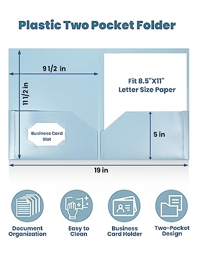 SUNEE Folders with Pockets (6 Pack, Pastel Colors), Plastic Folder with Pocket, Poly Folder for Documents Letter Size, 2 Pocket Folders for Kids, Home, School, Office - Image 2
