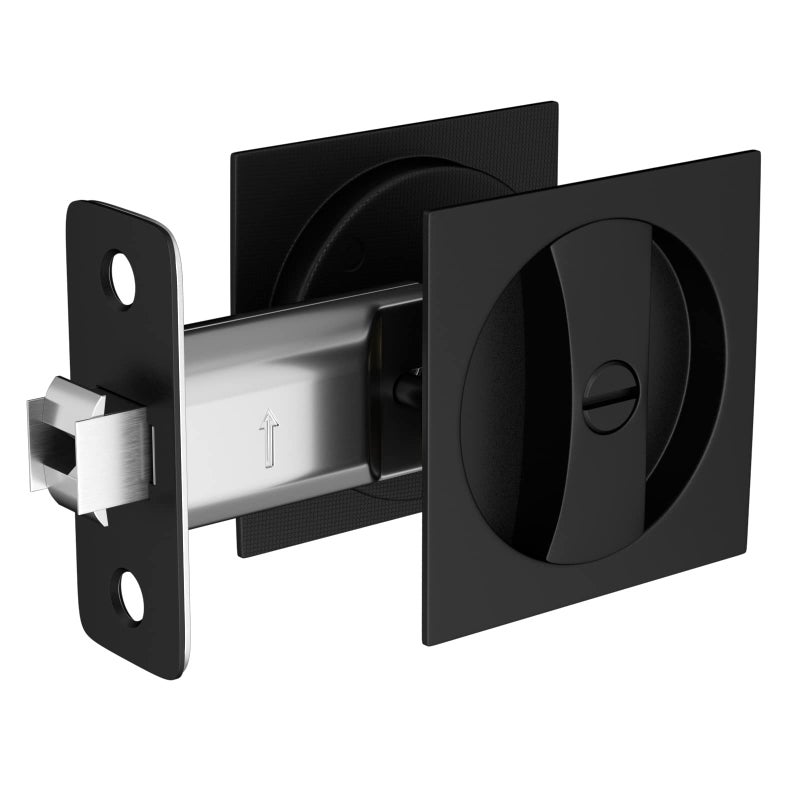 goldenwarm Matte Black Pocket Door Lock, Zinc Alloy Black Pocket Door Hardware(2-3/8" Backset), Pocket Door Handles Square Pocket Door Locks for Bathroom for Closet Door Lock- 1 Pack - Image 1