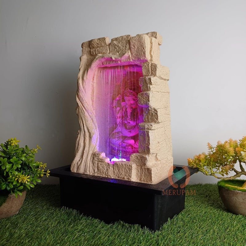 MERUPAM Merupam Ganesha Tabletop Waterfall Fountain with LED Meditation Relaxing Indoor Decoration Zen Fountain for Home Office Bedroom Decoration M11  - Image 3