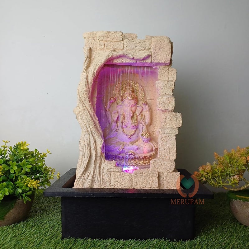 MERUPAM Merupam Ganesha Tabletop Waterfall Fountain with LED Meditation Relaxing Indoor Decoration Zen Fountain for Home Office Bedroom Decoration M11  - Image 1