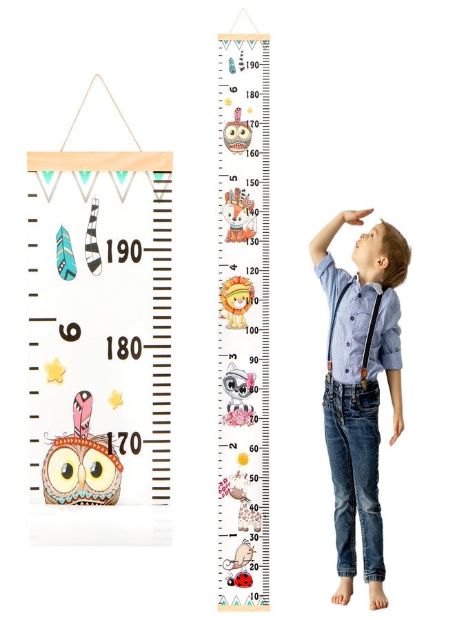 DOOLMIN Baby Height Growth Chart, Canvas Height Measuring Chart for Kids Child Toddler Boys Girls, 79" x 7.9" Hangable and Removable Waterproof Wood Ruler for Wall Room Nursery Décor(Animals) - Image 1