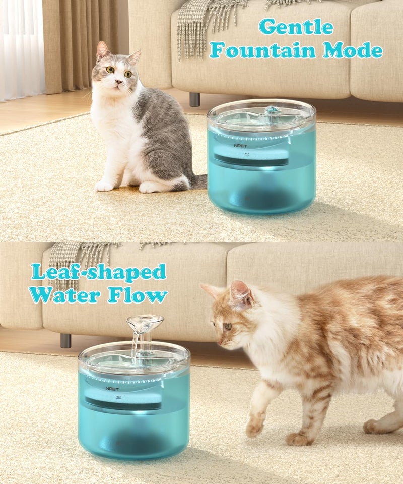 NPET WF100 Cat Foutain, 54oz/1.6L Automatic Pet Water Fountain Dog Water Dispenser with 2 Flow Modes, Bottom Suction LED Light Quiet Pump for for Cats & Small Dogs - Image 2