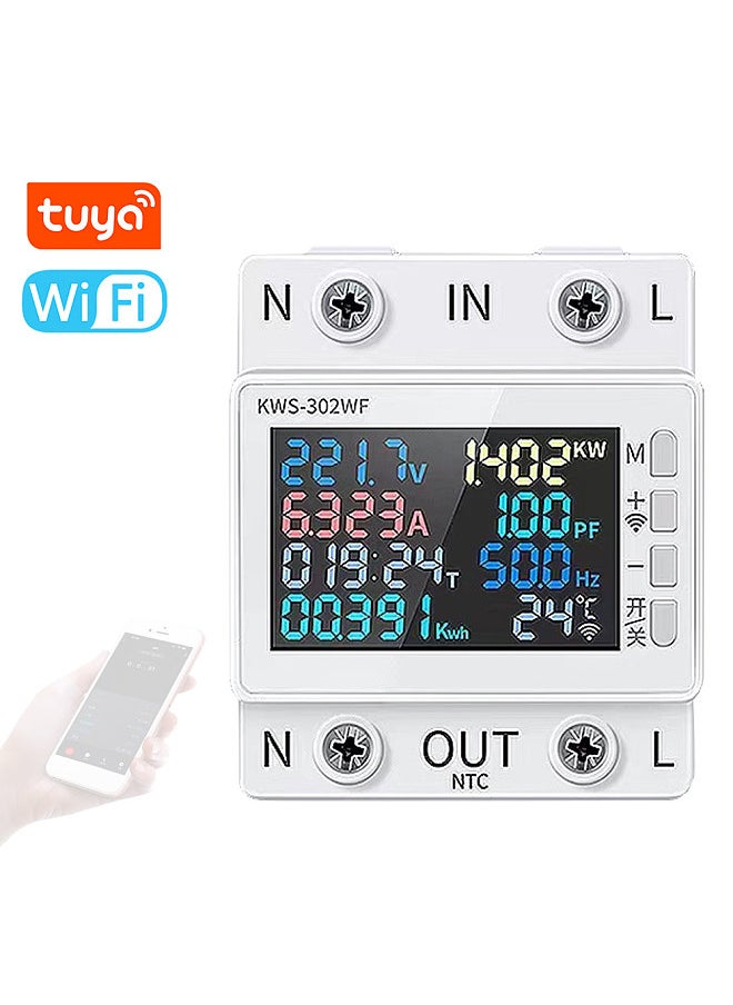 Generic - Tuya WiFi 8in1 Power Meter Color Screen 2P Multi-function AC Energy Meter Mobilephone Remotely APP Control 170-270V/63A Voltage and Current Meter Standard Rail Mounting - Image 1