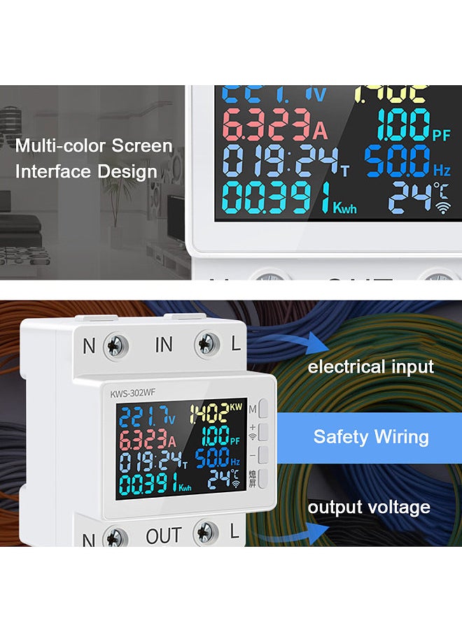 Generic - Tuya WiFi 8in1 Power Meter Color Screen 2P Multi-function AC Energy Meter Mobilephone Remotely APP Control 170-270V/63A Voltage and Current Meter Standard Rail Mounting - Image 1