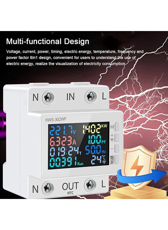 Generic - Tuya WiFi 8in1 Power Meter Color Screen 2P Multi-function AC Energy Meter Mobilephone Remotely APP Control 170-270V/63A Voltage and Current Meter Standard Rail Mounting - Image 1