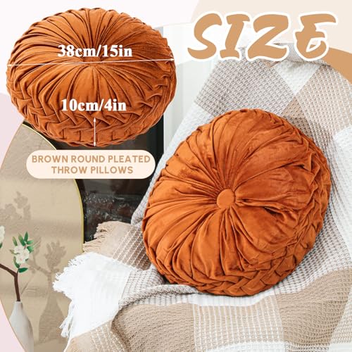 Drydiet 1 Pcs Round Throw Velvet Pillows Decorative Pleated Throw Pillows Diameter Accent Pumpkin Boho Chair Cushion for Couch Sofa Home Decoration Brunt Orange15 - Image 3