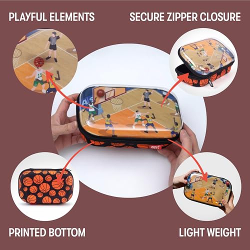 ZIPIT Clear Top Pencil Case for Kids, Durable Pencil Box for School, Large Capacity Stationery Organizer Box, Basketball - Image 3