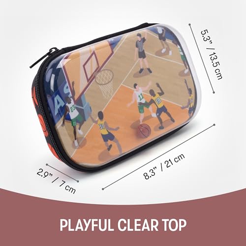 ZIPIT Clear Top Pencil Case for Kids, Durable Pencil Box for School, Large Capacity Stationery Organizer Box, Basketball - Image 2