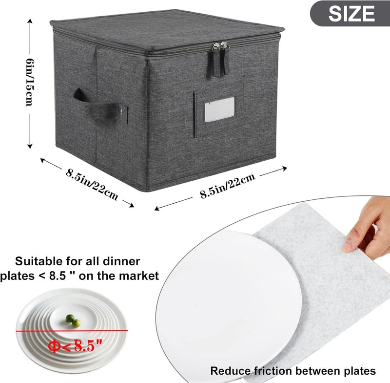 popoly China Storage Container for Bowls or Dessert Plates 85 W x 6 H Plate Storage Case with 24 Felt Dividers Hard Shell and Stackable 2 Pack Grey - Image 4