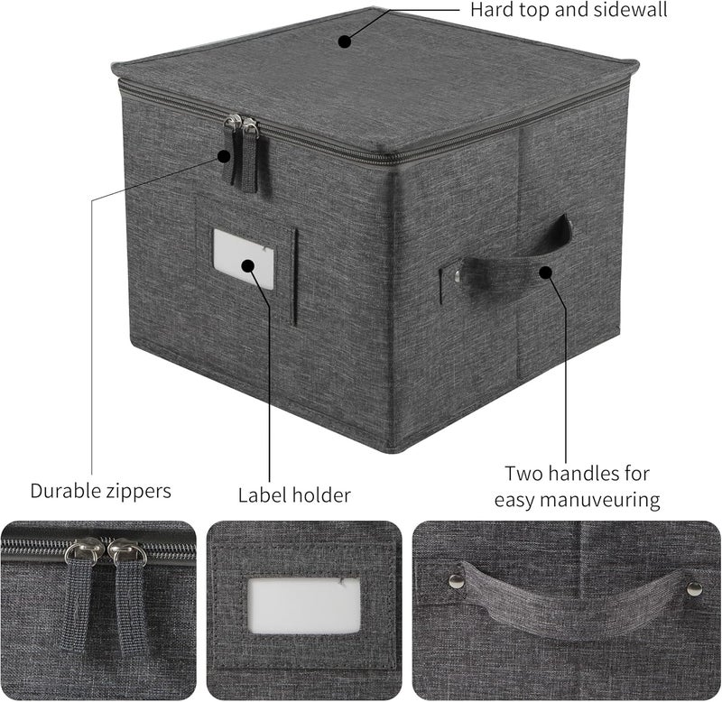 popoly China Storage Container for Bowls or Dessert Plates 85 W x 6 H Plate Storage Case with 24 Felt Dividers Hard Shell and Stackable 2 Pack Grey - Image 3