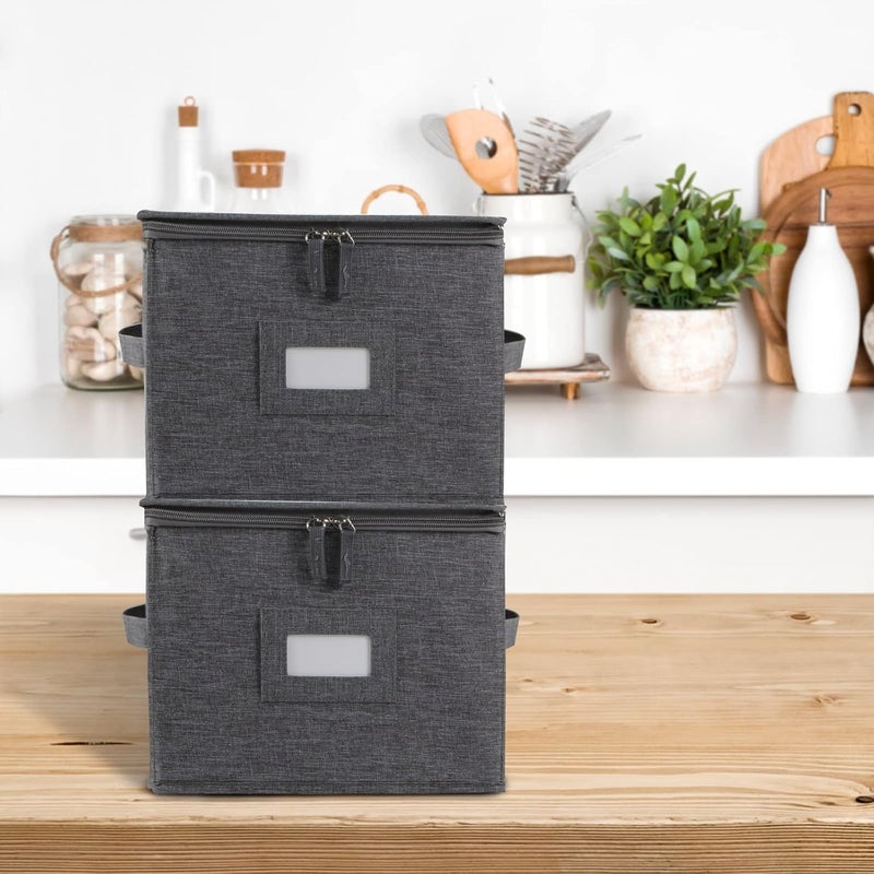 popoly China Storage Container for Bowls or Dessert Plates 85 W x 6 H Plate Storage Case with 24 Felt Dividers Hard Shell and Stackable 2 Pack Grey - Image 5