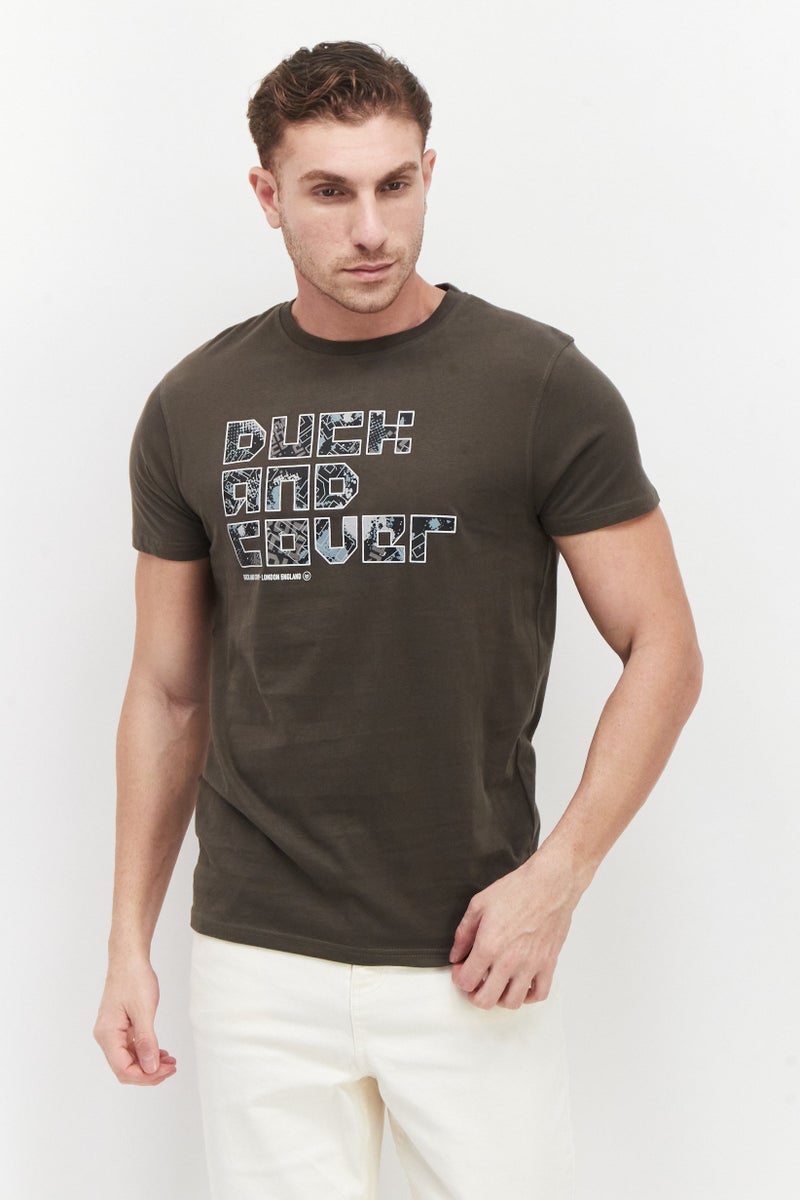 DUCK AND COVER Men Round Neck Short Sleeve Graphic Print T-Shirt, Dark Olive - Image 1