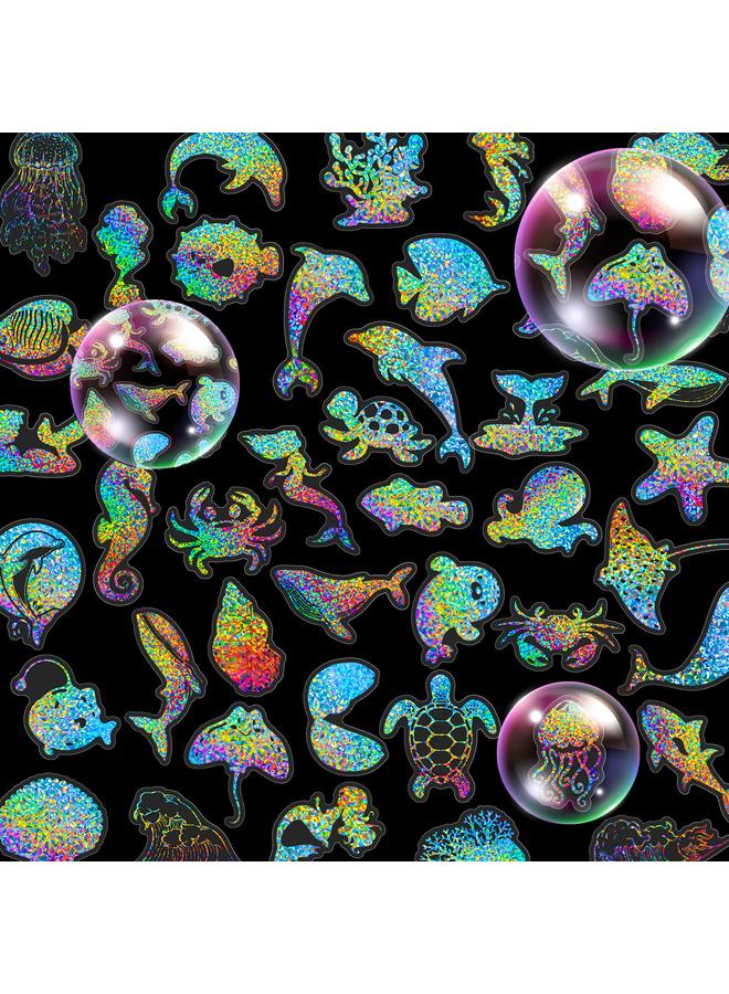 Bluejw 100 Transparent Laser Stickers Underwater World Stickers PET Colorful Goo Card Material Decoration DIY Stickers - Image 1