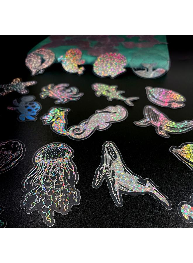 Bluejw 100 Transparent Laser Stickers Underwater World Stickers PET Colorful Goo Card Material Decoration DIY Stickers - Image 4