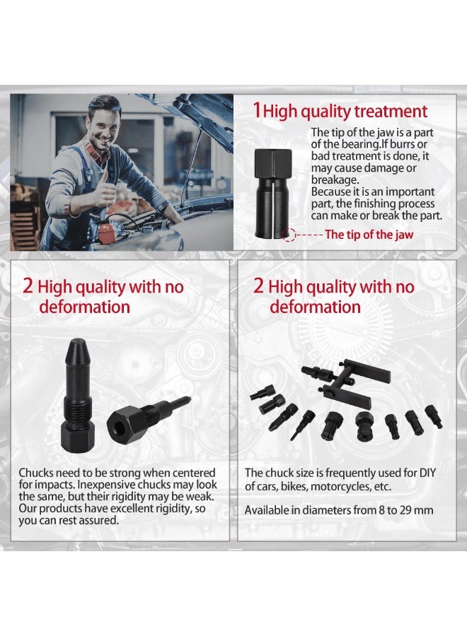 10PCS Motorcycle Blind Hole Bearing Puller Tool Kits with Instructions, 8-25MM Motorcycle Wheel Inner Bearing Removal Puller Tool Set, Bearing Separator Puller Set with Box - Image 2