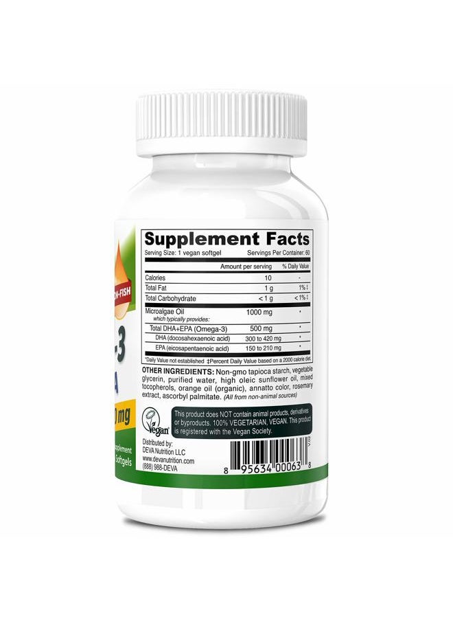 Deva Vegan Omega-3 DHA EPA Supplement - Once-Per-Day Softgel 500 MG - Carrageenan Free - Gelatin Free - Non-Fish - Algae Oil Omega-3 Fatty Acids - 60 Softgels  - Image 2