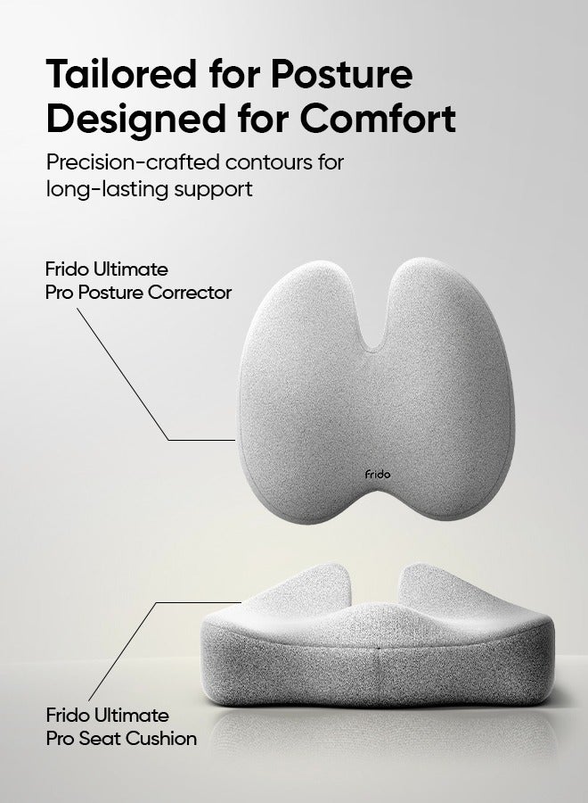 Frido Ultimate Pro Seat Cushion & Posture Corrector Backrest Cushion Combo, Relieves Back, Coccyx Pain, Hi-Per Foam Tech for Orthopedic Support, for Long Sitting Hours on Office/Home Chair, Grey - Image 2