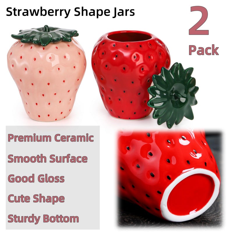 Tlence 2 Pack Strawberry Storage Jars, 14 OZ Ceramic Cookie Containers with Airtight Lids, Cute Sugar Canisters Set, Candy and Coffee Bean Jar for Flour Nut Tea Spices Grains, Kitchen Farmhouse Decor - Image 4