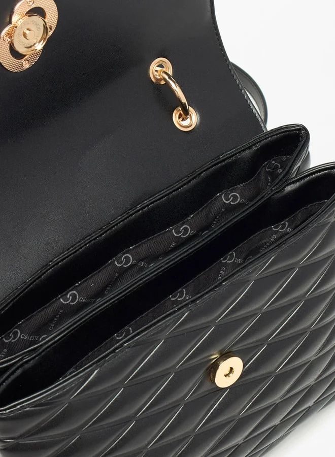 Celeste Women Quilted Satchel Bag with Button Closure and Grab Handle