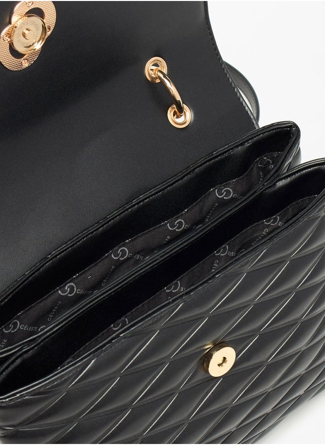 Celeste Women Quilted Satchel Bag with Button Closure and Grab Handle  - Image 4