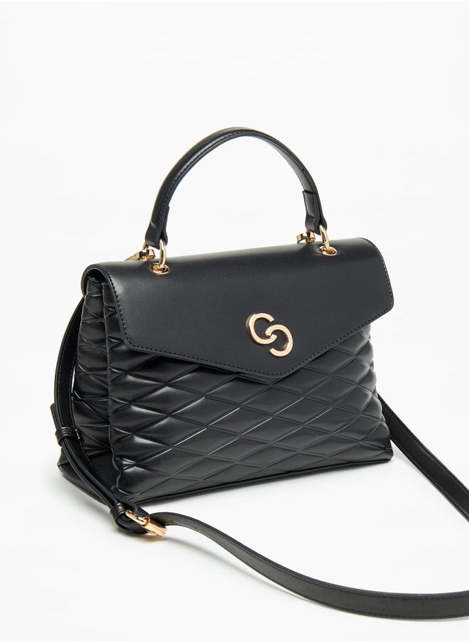 Celeste Women Quilted Satchel Bag with Button Closure and Grab Handle  - Image 2
