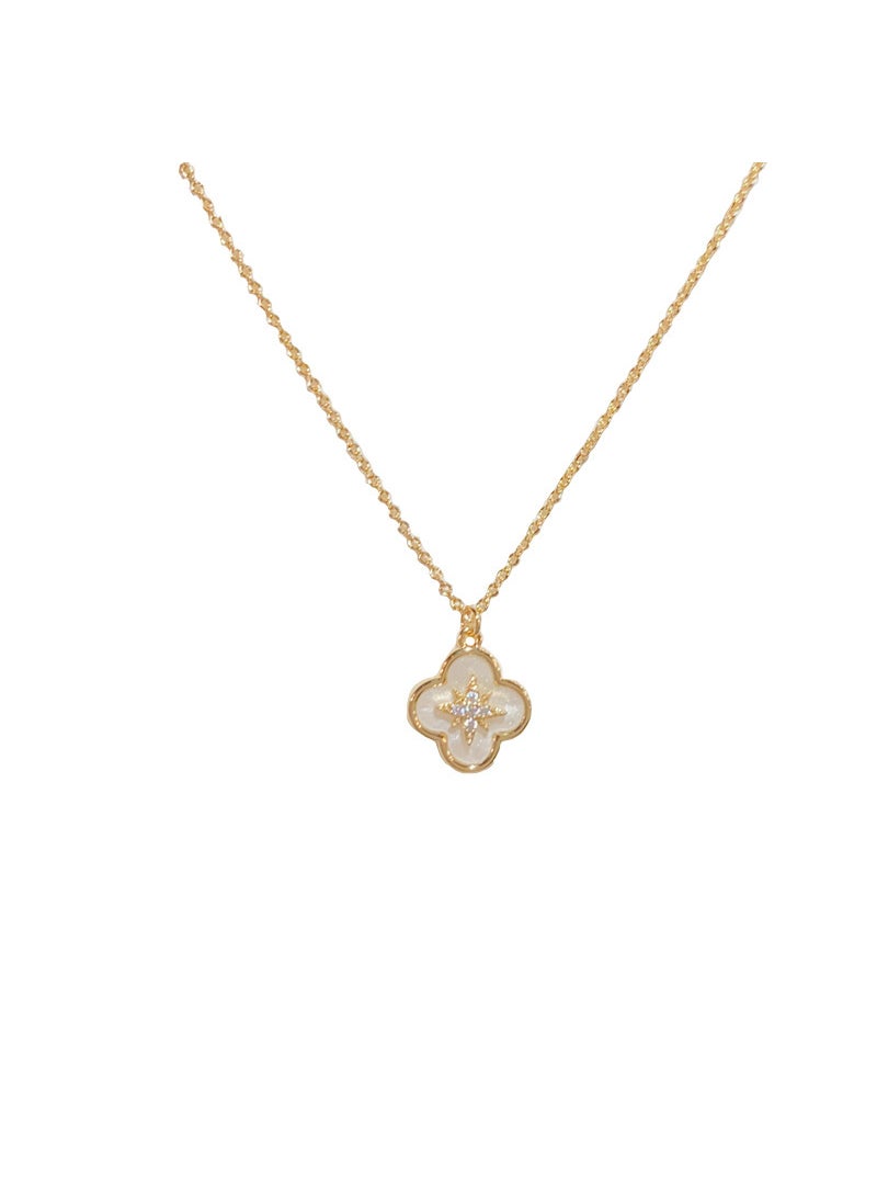 Generic - Luxury Crystal Four-Leaf Pendant Necklace Diamond four-leaf flower pendant necklace (thick gold plating) - Image 1