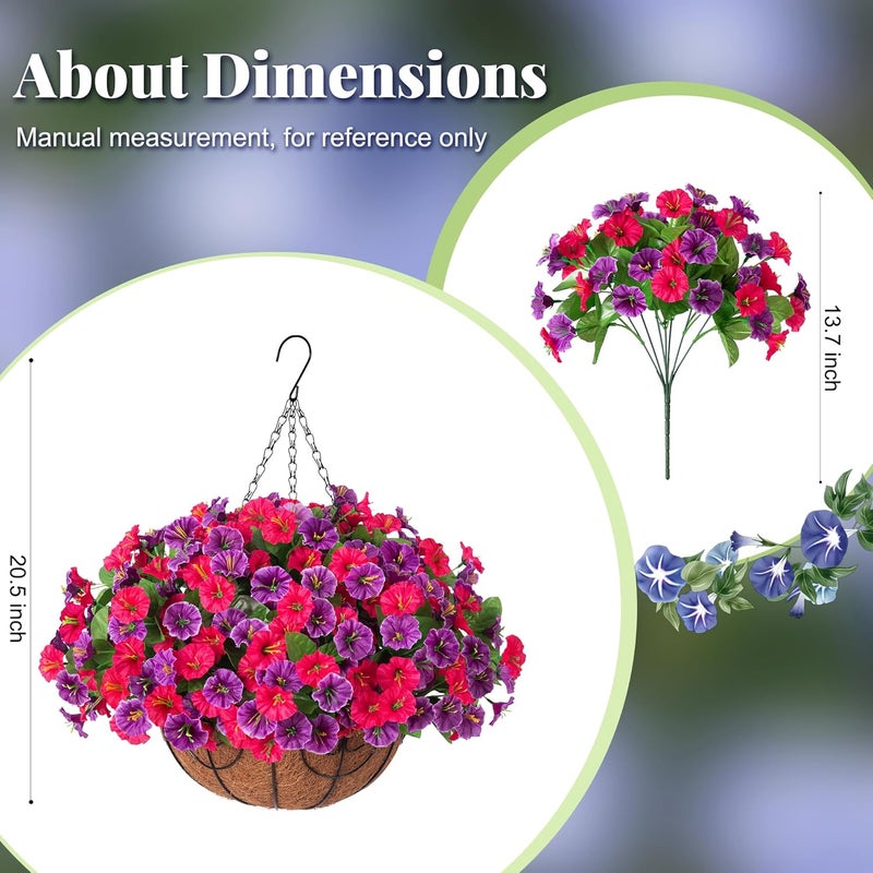 Ammyoo Artificial Fake Hanging Flowers with Basket, Faux Silk Morning Glory Flower Arrangement for Spring Summer Decor, Hanging Plant for Patio Garden Porch Outdoor Decor - Image 4