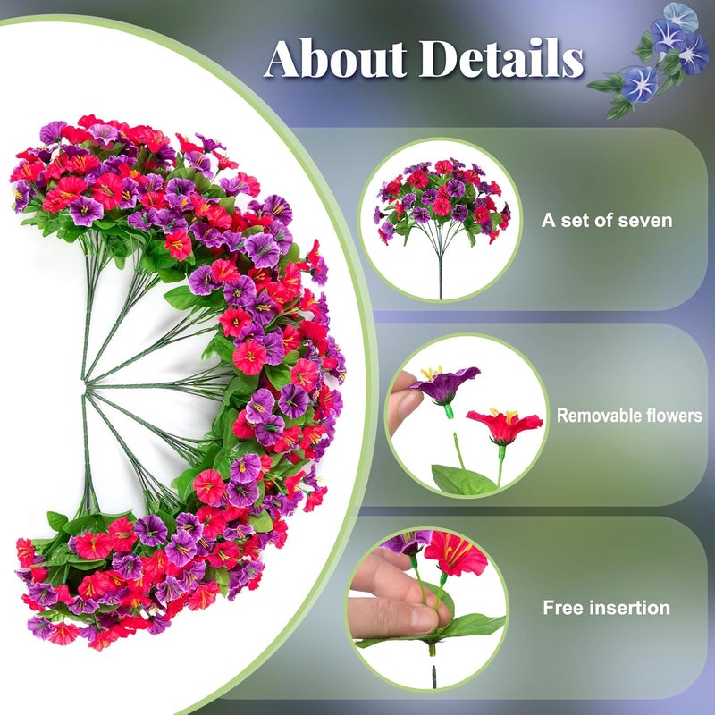 Ammyoo Artificial Fake Hanging Flowers with Basket, Faux Silk Morning Glory Flower Arrangement for Spring Summer Decor, Hanging Plant for Patio Garden Porch Outdoor Decor - Image 3