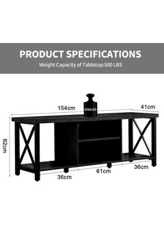 Chulovs 154*41*62cm TV Stand for TV up to 55 Inches, TV Multimedia Centers, TV Cabinet with Open Storage, TV Console Unit with Shelving for Living Room, Entertainment Room, black  - Image 2