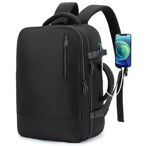 TANTOMI Small Travel Backpack for Women Men 156 Inch Laptop Backpack Flight Approved CarryOn Bags with USB Charging Port Shoe Pouch Casual Daypack on Airplane for Weekender Work Business Black - Image 1