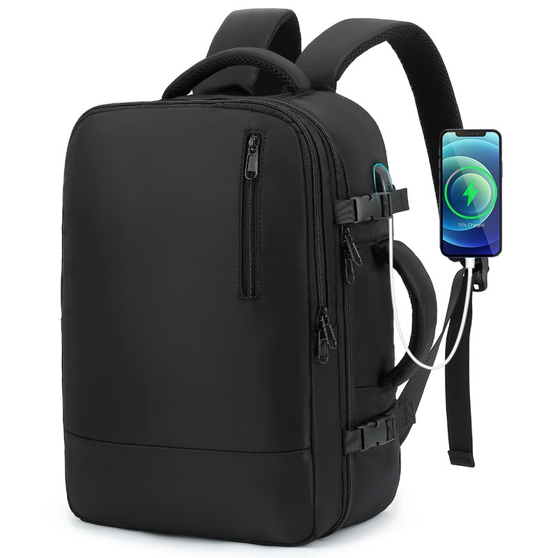 TANTOMI Small Travel Backpack for Women Men 156 Inch Laptop Backpack Flight Approved CarryOn Bags with USB Charging Port Shoe Pouch Casual Daypack on Airplane for Weekender Work Business Black - Image 2