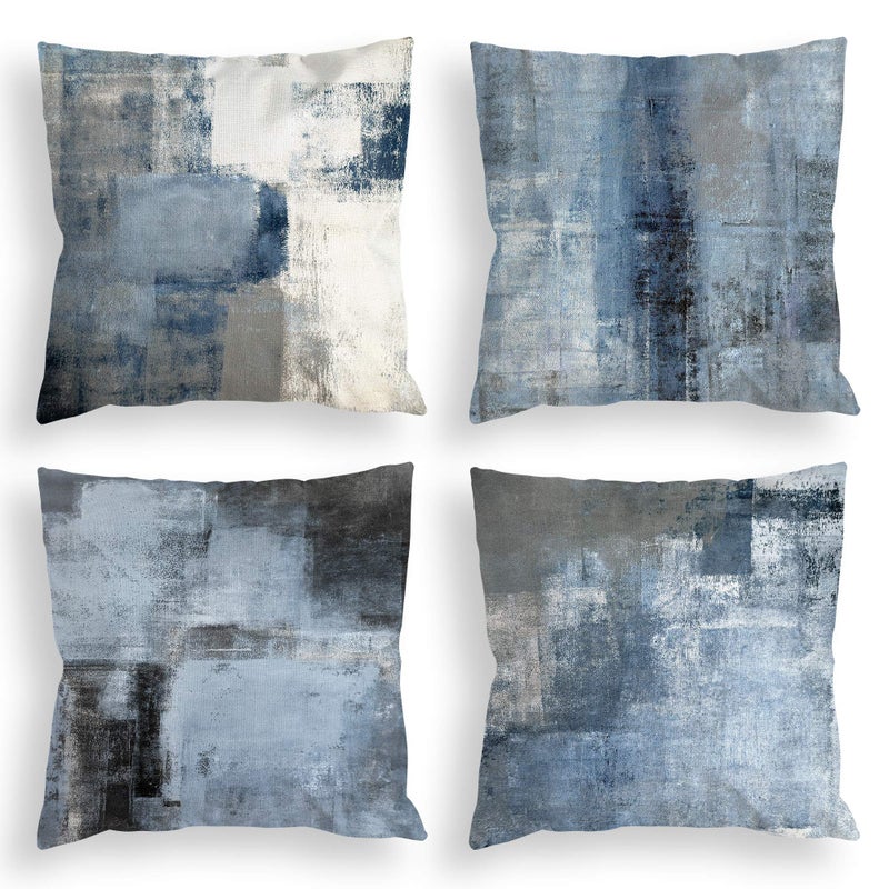 COLORPAPA COLORPAPA Blue Throw Pillow Covers 20x20 Set of 4 Decorative Cushion Cover Grey Abstract Art Painting Pillowcase for Sofa Bedroom Living Room Dcor