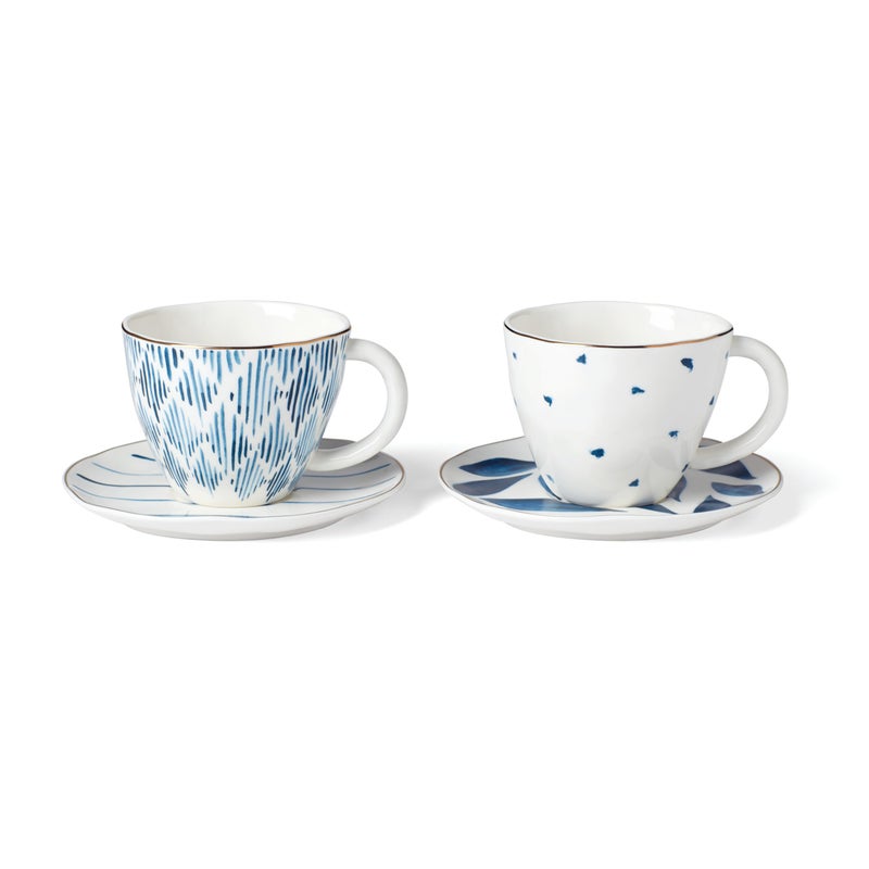 LENOX Lenox Blue Bay 4Piece Teacup  Saucer Set 209 White 