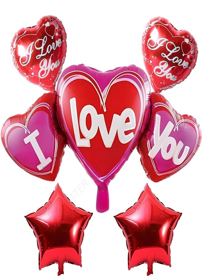 KITTER I Love You Balloons for Decoration – Heart Balloons Set with 2 Red Stars, 1 Big Heart Foil Balloon & 2 “I Love You” Balloons for Romantic Occasions - Image 1