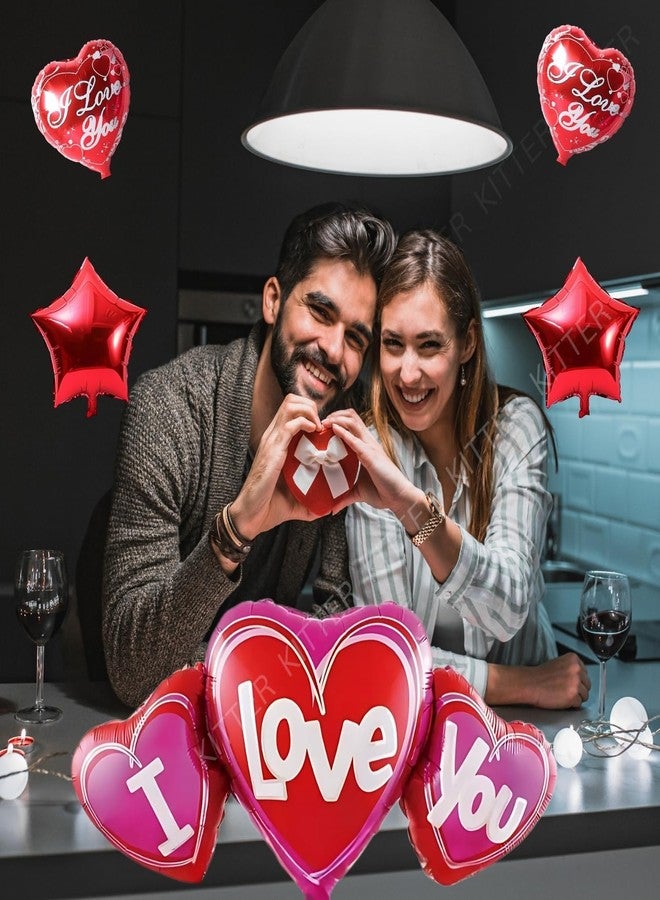KITTER I Love You Balloons for Decoration – Heart Balloons Set with 2 Red Stars, 1 Big Heart Foil Balloon & 2 “I Love You” Balloons for Romantic Occasions - Image 5