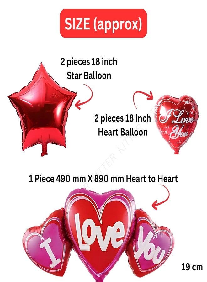 KITTER I Love You Balloons for Decoration – Heart Balloons Set with 2 Red Stars, 1 Big Heart Foil Balloon & 2 “I Love You” Balloons for Romantic Occasions - Image 2