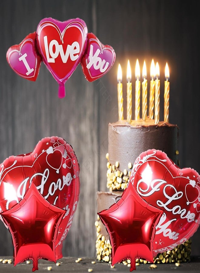 KITTER I Love You Balloons for Decoration – Heart Balloons Set with 2 Red Stars, 1 Big Heart Foil Balloon & 2 “I Love You” Balloons for Romantic Occasions - Image 3