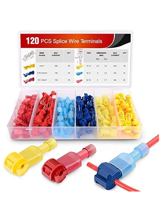 Generic 120 Pieces Quick Splice Wire Terminals T-Tap Self-stripping Nylon Insulated Male Disconnects Kit, 2-Year Warranty - Image 1