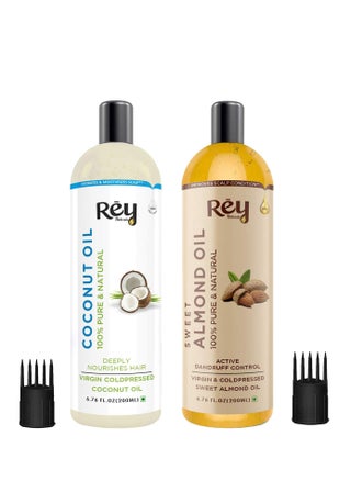 Rey Naturals Cold Pressed Coconut Oil Sweet Almond Oil for hair skin 200ml Pack of 2 - pzsku/Z9AC8CF5C3C71EFF16470Z/45/_/1700915656/fee65375-0009-45ac-bcb6-bdcf55636be1