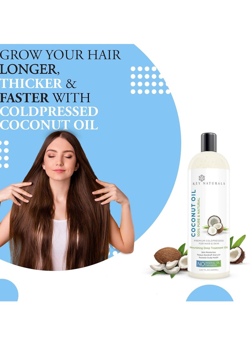 Rey Naturals Cold Pressed Coconut Oil Sweet Almond Oil for hair skin 200ml Pack of 2