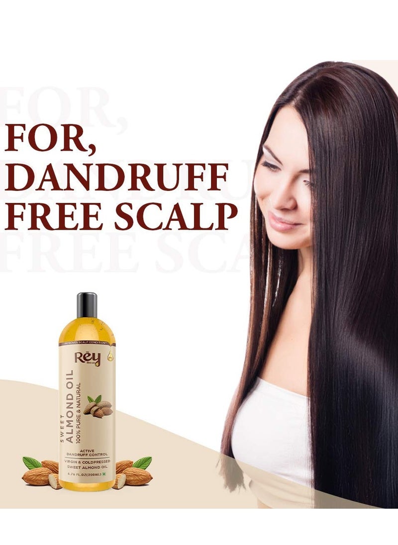 Rey Naturals Cold Pressed Coconut Oil Sweet Almond Oil for hair skin 200ml Pack of 2