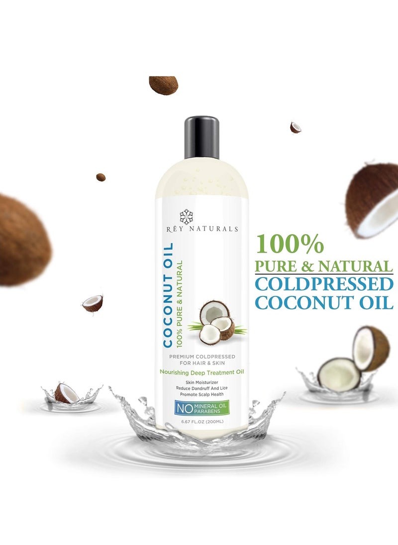 Rey Naturals Cold Pressed Coconut Oil Sweet Almond Oil for hair skin 200ml Pack of 2
